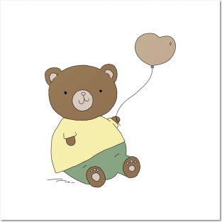 Cute Teddy bear holding a heart balloon Posters and Art